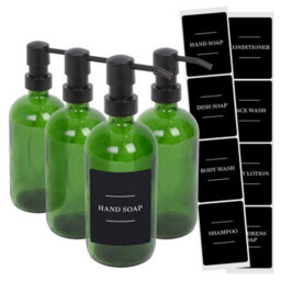 Harbour Housewares Glass Soap Dispensers With Labels - 500Ml - Green/black - Pack Of 4 - thumbnail 1