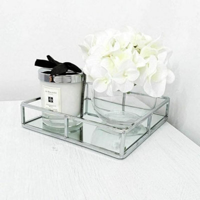 Biznest 20Cm Decorative Square Silver Chrome Mirrored Tray Decoration Decorative Candle Display Vanityl Wedding Table Plate