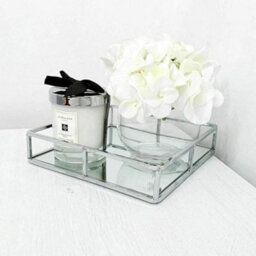 Biznest 20Cm Decorative Square Silver Chrome Mirrored Tray Decoration Decorative Candle Display Vanityl Wedding Table Plate