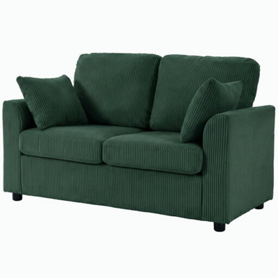 2 Seater Sofa, Corduroy Small Couch With Spring Cushion, Dark Green - image 1