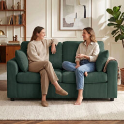 2 Seater Sofa, Corduroy Small Couch With Spring Cushion, Dark Green - thumbnail 5