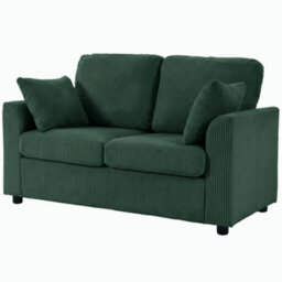 2 Seater Sofa, Corduroy Small Couch With Spring Cushion, Dark Green - thumbnail 1