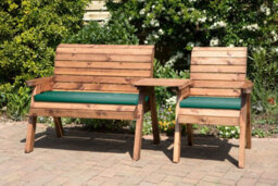 Charles Taylor Wooden Companion Straight Garden 3 Seat Chair Cover Green Cushion - thumbnail 1