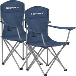 Songmics Double Set Of Folding Outdoor Chairs, Durable With Drink Holders, Comfortable Seating, Dark Blue - thumbnail 8
