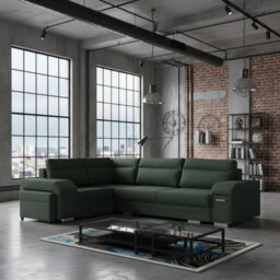 Alvares Living Room Corner Sofa Bed With Sleeping Function Upholstered Back 2 Storage 305X205X90Cm Green Left