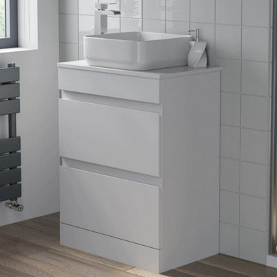 Affine 600mm Bathroom Vanity Unit Floor Standing Countertop Square Basin Gloss White - image 1