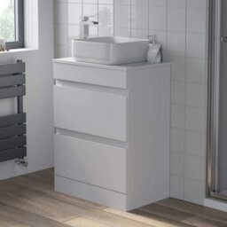Affine 600mm Bathroom Vanity Unit Floor Standing Countertop Square Basin Gloss White - thumbnail 2