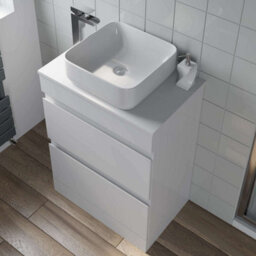 Affine 600mm Bathroom Vanity Unit Floor Standing Countertop Square Basin Gloss White - thumbnail 3