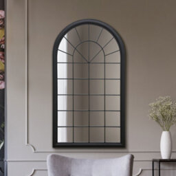 Mirroroutlet The Somerley Country Black Rustic Framed Arched Leaner Metal Wall Mirror 129Cm X 76Cm - thumbnail 1