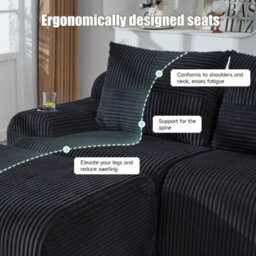 Matteo Black Modular Corduroy 4-Seater Sofa With 2 Ottomans, Cup Holders & Storage Pockets - Configurable For Any Living Space - thumbnail 3
