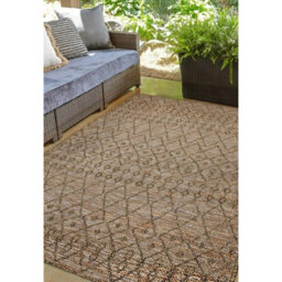 Melrose Summer Culture Patterned Latte Low Pile Height 3mm Indoor Outdoor Large Area Rug - 160/230Cm - thumbnail 1