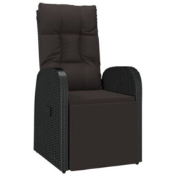 Berkfield Reclining Garden Chairs With Cushions 2 Pcs Black Poly Rattan - thumbnail 3