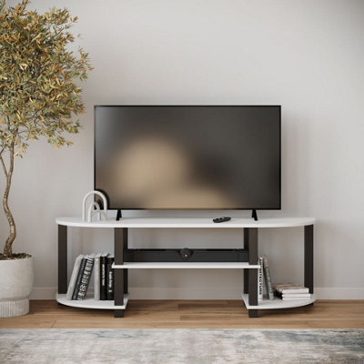 Urbn-Living Urbnliving 120Cm Wide Tv Unit Stand S-Tube Entertainment Centre Storage Shelf Living Room Cabinet White With Black Legs - image 1