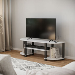 Urbn-Living Urbnliving 120Cm Wide Tv Unit Stand S-Tube Entertainment Centre Storage Shelf Living Room Cabinet White With Black Legs - thumbnail 2