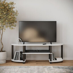 Urbn-Living Urbnliving 120Cm Wide Tv Unit Stand S-Tube Entertainment Centre Storage Shelf Living Room Cabinet White With Black Legs - thumbnail 1