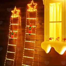 Amorly Christmas Star Trapeze Led Lights With Santa Claus, 8 Mode Usb Warm White Lighting, 2.2M Decorative Ladder Style Xmas Light String - thumbnail 5