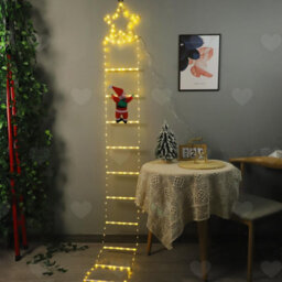 Amorly Christmas Star Trapeze Led Lights With Santa Claus, 8 Mode Usb Warm White Lighting, 2.2M Decorative Ladder Style Xmas Light String - thumbnail 1