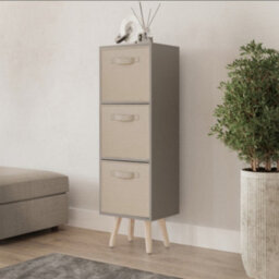 Urbn-Living Urbnliving 80Cm Height 3 Tier Grey Wooden Storage Bookcase Scandinavian Style Pine Legs With Beige Inserts