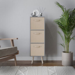 Urbn-Living Urbnliving 80Cm Height 3 Tier Grey Wooden Storage Bookcase Scandinavian Style Pine Legs With Beige Inserts - thumbnail 3