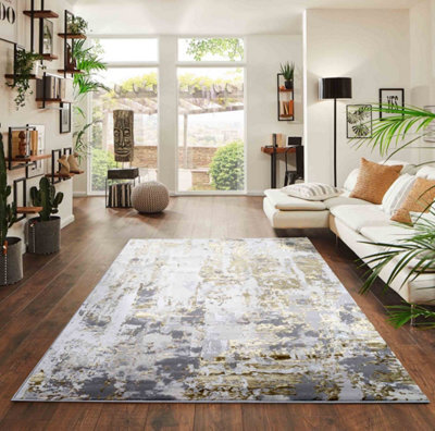 Styra Modern Living Room Rug - Abstract Area Rugs Gold 200X290 Cm - image 1