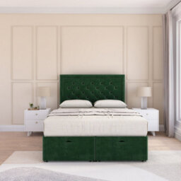 Sloomy Montana End Lift Ottoman Bed 4Ft With Sprung Memory Mattress - Emerald Plush & Headboard- Small Double - thumbnail 3