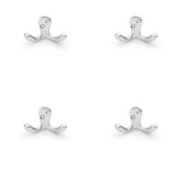 Loops 4 Pack - Solid Brass Victorian Double Robe Coat Hook - Wall Mounted Holder Satin Chrome