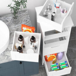 White Mdf Bathroom 4 Drawer Storage Cabinet Freestanding - thumbnail 5
