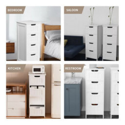 White Mdf Bathroom 4 Drawer Storage Cabinet Freestanding - thumbnail 4