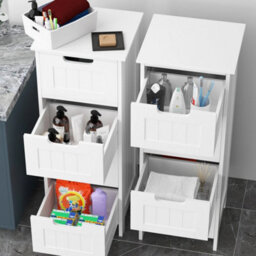 White Mdf Bathroom 4 Drawer Storage Cabinet Freestanding - thumbnail 3