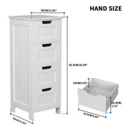 White Mdf Bathroom 4 Drawer Storage Cabinet Freestanding - thumbnail 2