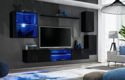 Arte Switch Xxiii Black Gloss Wall Entertainment Unit For Tvs Up To 75 Inch - Bold Luxury With Illuminated Display Cabinets