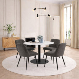 Furniture To Go Corby Round Dining Table With White Polished Marble Top & Black Base Includes 4 Brooke Dining Chairs In Taupe - thumbnail 1