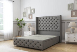 "Sloomy Luthor Pewter Dumfries Divan Bed Base No Drawers-54"" Wingback Headboard & 12"" Footboard 4'6 Double" - thumbnail 1