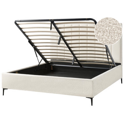 Beliani Ottoman Bed Boucle Sezanne 180 X 200 Cm (Eu Super King) Off-White