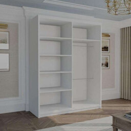 M N Furniture Ltd Wardrobe With Led Light Modern Sliding Door Wardrobe - Adjustable Interior Bedroom Cabinet With Curved Mirror (White,150Cm) - thumbnail 3