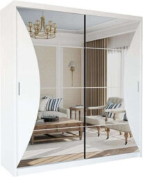 M N Furniture Ltd Wardrobe With Led Light Modern Sliding Door Wardrobe - Adjustable Interior Bedroom Cabinet With Curved Mirror (White,150Cm) - thumbnail 2
