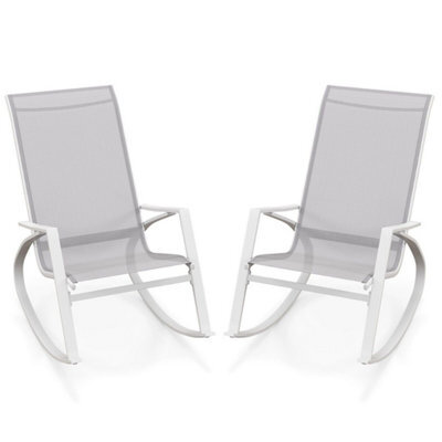 2 Pieces Outdoor Sling Fabric Rockers Patio Rocking Chairs Backrest Grey - image 1