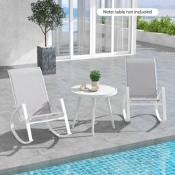2 Pieces Outdoor Sling Fabric Rockers Patio Rocking Chairs Backrest Grey - thumbnail 4