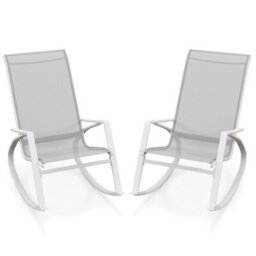 2 Pieces Outdoor Sling Fabric Rockers Patio Rocking Chairs Backrest Grey