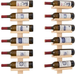 CKB Ltd Bar Amigos 12 Bottle Solid Pine Wood Wine Rack Wall Mounted Vertical Wooden Wine Bottle Holder, Rustic Space-Saving Wine Storage - thumbnail 1