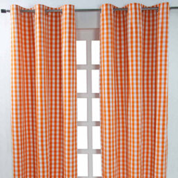 Homescapes Cotton Orange Block Check Gingham Eyelet Curtains 137 X 228 Cm - thumbnail 1