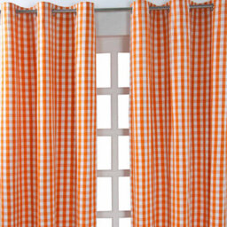 Homescapes Cotton Orange Block Check Gingham Eyelet Curtains 137 X 228 Cm - thumbnail 3