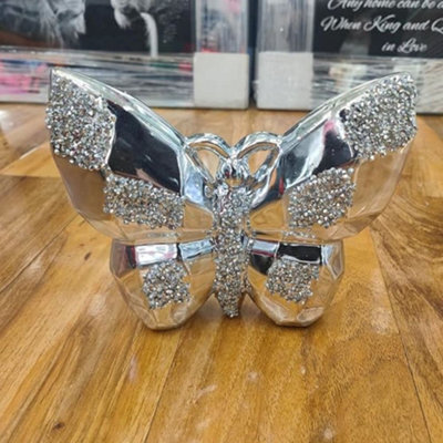 Biznest New Crushed Crystal Home Decoration Wall Hanging Table Sitter Glass Mirror Butterfly Ornament