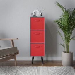 Urbn-Living Urbnliving 80Cm Height 3 Tier Grey Wooden Storage Bookcase Scandinavian Style Black Legs With Red Inserts - thumbnail 3