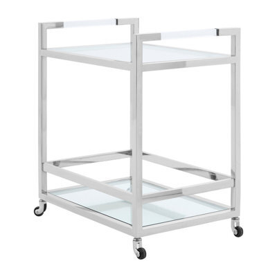 Orsina Polished Stainless Steel 2 Tier Drinks Trolley, Clear Tempered Glass Kitchen Bar Cart, Modern Luxe Drinks - image 1