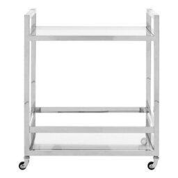 Orsina Polished Stainless Steel 2 Tier Drinks Trolley, Clear Tempered Glass Kitchen Bar Cart, Modern Luxe Drinks - thumbnail 3