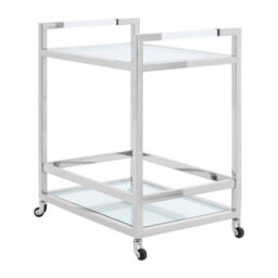 Orsina Polished Stainless Steel 2 Tier Drinks Trolley, Clear Tempered Glass Kitchen Bar Cart, Modern Luxe Drinks