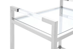 Orsina Polished Stainless Steel 2 Tier Drinks Trolley, Clear Tempered Glass Kitchen Bar Cart, Modern Luxe Drinks - thumbnail 2