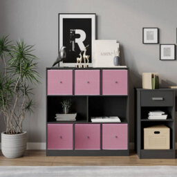 Urbn-Living Black, Pastel Pink - Asymmetrical 8 Cube Bookcase Unit W/ 6 Drawer Inserts - thumbnail 3