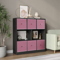 Urbn-Living Black, Pastel Pink - Asymmetrical 8 Cube Bookcase Unit W/ 6 Drawer Inserts - thumbnail 2